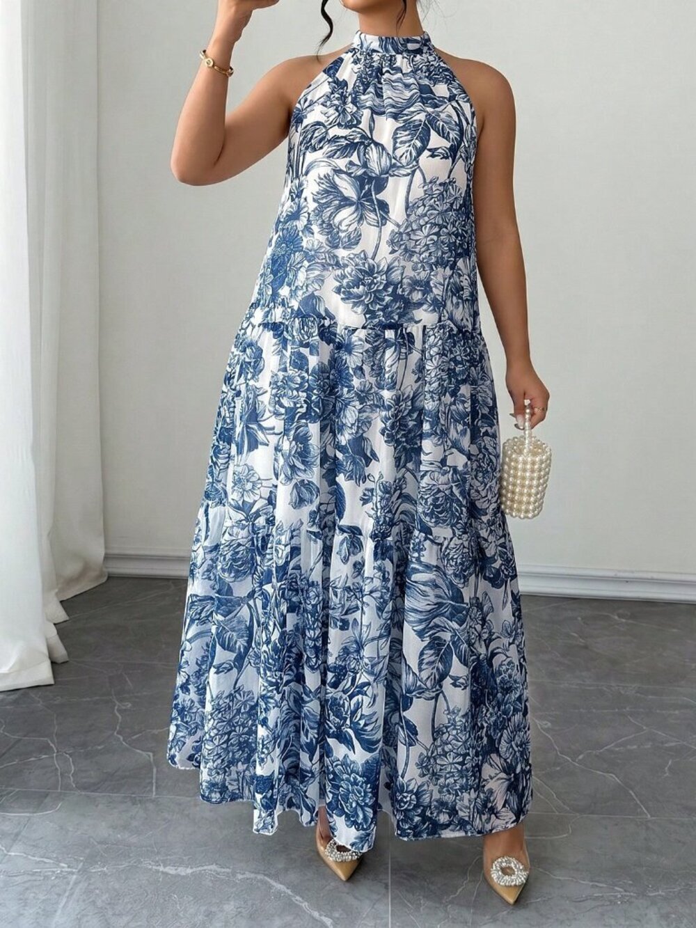 Baby Blue Boho Women's Sleeveless Plus Size Beach Maxi Dress - Picture 4 of 7